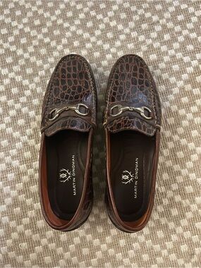 Martin Dingman Dark Brown Croc-Embossed Leather Bit Loafers